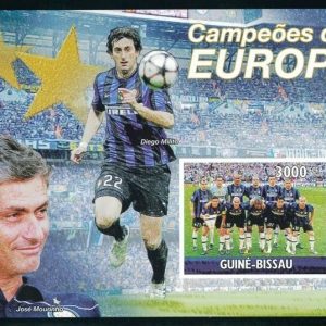 INTER - MOURINHO - FOGLIETTO COPPA DEI CAMPIONI  Guinea Bisau - NON DENTELLATO