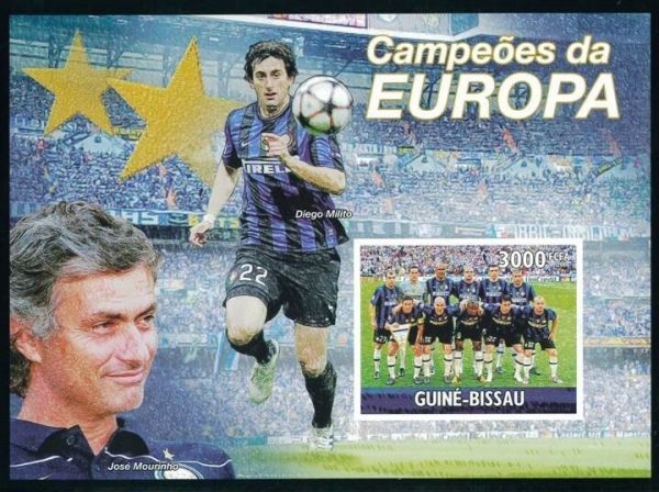 INTER - MOURINHO - FOGLIETTO COPPA DEI CAMPIONI  Guinea Bisau - NON DENTELLATO