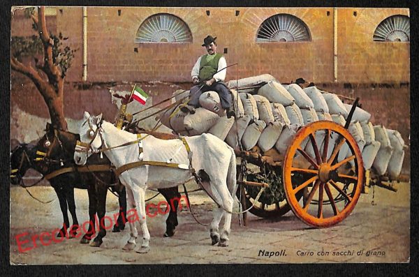 ah3513 - CARTOLINA D'EPOCA - Napoli Citta - Carro con sacchi di grano