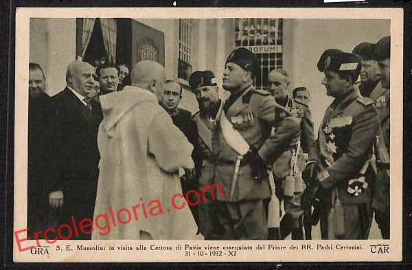 ah5931 - CARTOLINA  D'EPOCA - Pavia - Mussolini in vista alla Certosa di Pavia