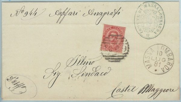 68576  - ITALIA REGNO - STORIA POSTALE -  BUSTA da MASSA LOMBARDA  Ravenna 1881