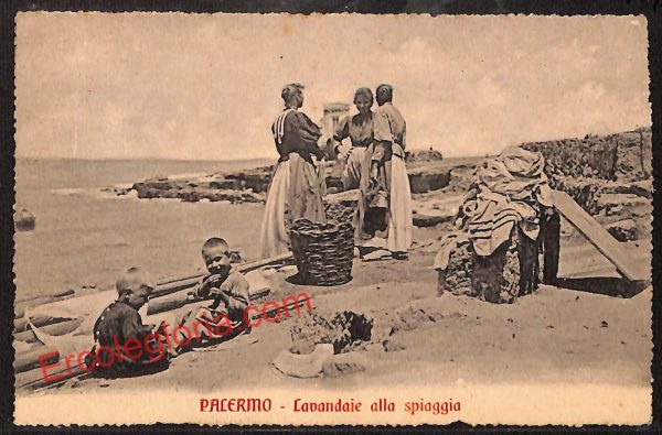 ah5040 - CARTOLINA D'EPOCA - Palermo Città - Lavandaie alla spiaggia