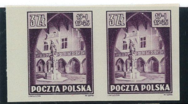P3284 A- POLAND, 1945 COPERNICUS, IMPERF STAMP ON PAIR , THICK PAPER MNH