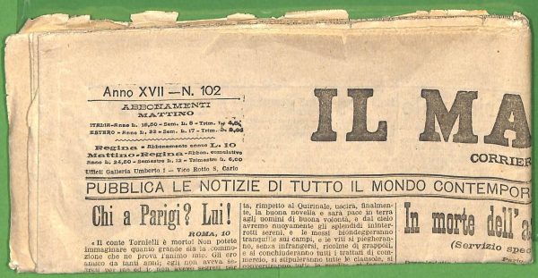 ZA1753 - GIORNALE D'epoca - Aprile  1908   IL MATTINO corriere di NAPOLI