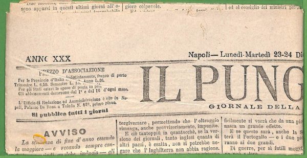 ZA1754 - GIORNALE D'epoca - Dicembre  1889   IL PUNGOLO  - NAPOLI