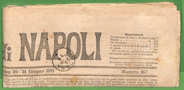 ZA1756 - GIORNALE D'epoca - Giugno 1891   CORRIERE DI  NAPOLI - immagine 2