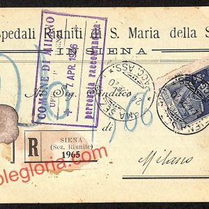 ai5513 STORIA POSTALE - Siena Città -RR. Spedali Riuniti di S. Maria della Scala