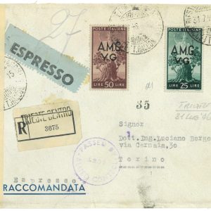 P2646 - ITALIA AMGVG , ESPRESSO RACCOMANDATA PER TORINO, CON L. 75.- 31.7.46