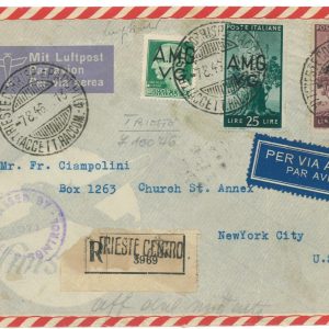 P2647 - ITALIA AMGVG , RACCOMANDATA , VIA AEREA PER N.Y. - 7.8.46 CENSURATA.