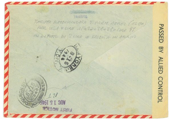 P2647 - ITALIA AMGVG , RACCOMANDATA , VIA AEREA PER N.Y. - 7.8.46 CENSURATA. - immagine 2