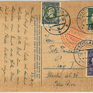 29650 - SLOVAKIA - POSTAL HISTORY: Postcard with interesting POSTMARK 1939
