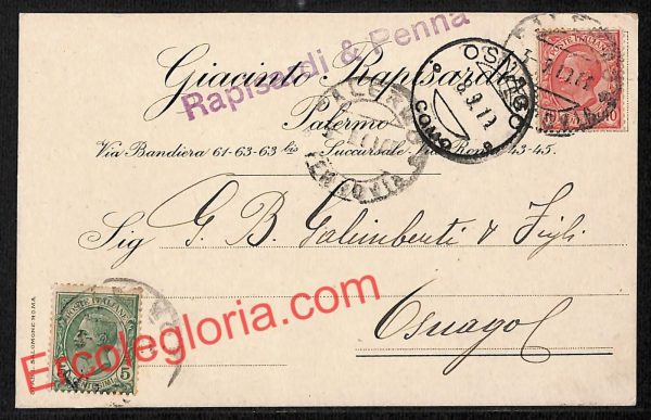 ah5074 - STORIA POSTALE - Palermo Città - Giacinto Rapisardi