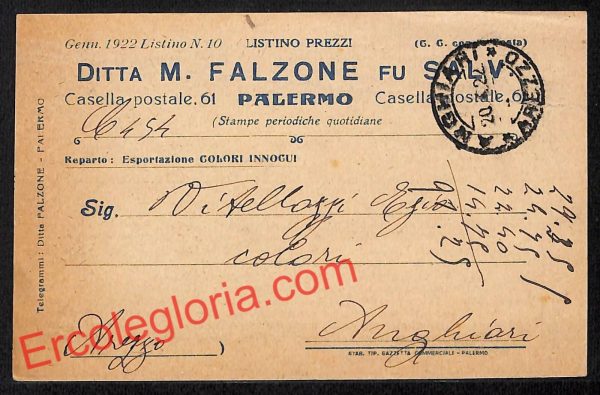 ah5075 - STORIA POSTALE - Palermo Città - Ditta M. Falzone Fu Salv.