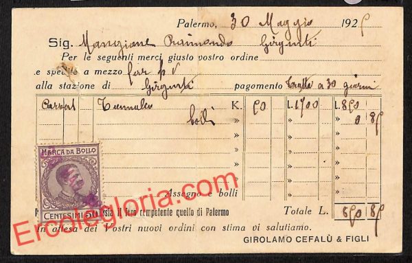 ah5081 - STORIA POSTALE - Palermo Città - Girolamo Cefalù - immagine 2