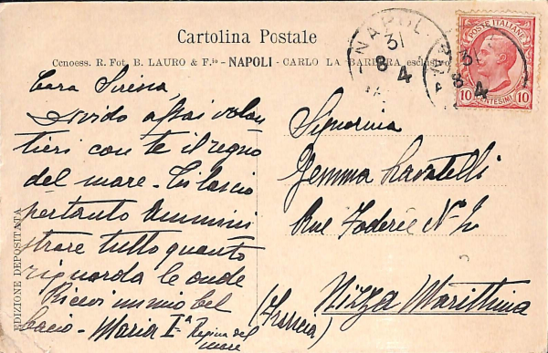 ab8043 - CARTOLINA  D'EPOCA - Napoli  Città - MARIA I  Regina del mare  1910' - immagine 2