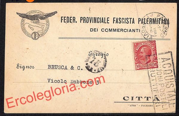 ah5082 - STORIA POSTALE - Palermo Città -Feder. Provinciale Fascista Palermitana