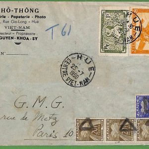 ad6485 -   INDOCHINE - Postal History -  COVER to FRANCE, TAXED on arrival! 1950
