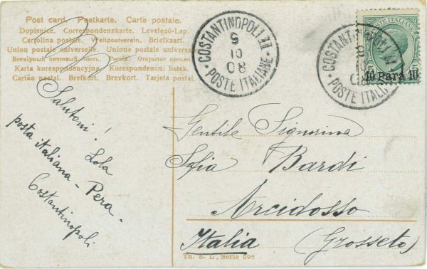 P0309 - LEVANTE Italian Costantinopoli - Storia Postale - Sass 10 su cartolina
