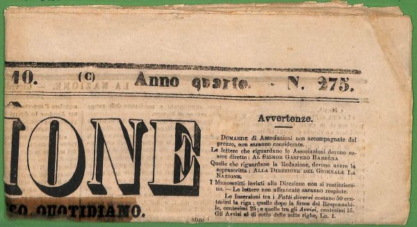 ZA1761 - GIORNALE D'epoca -  1862  -  LA NAZIONE  Firenze