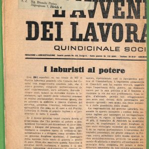 ZA1771 - GIORNALE D'epoca SVIZZERA - 1945 L'Avvenire dei LAVORATORI Zurich