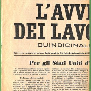 ZA1772 - GIORNALE D'epoca SVIZZERA - 1944  L'Avvenire dei LAVORATORI Zurich