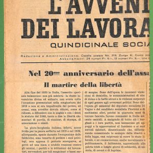 ZA1773 - GIORNALE D'epoca SVIZZERA - 1944  L'Avvenire dei LAVORATORI Zurich