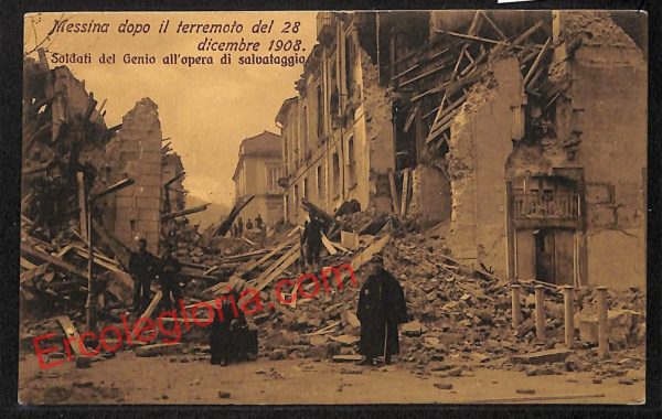 ag8406 - CARTOLINA D'EPOCA - Messina- Soldati del Genio all'opera di salvataggio