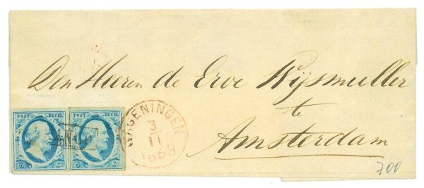 P2884 - NETHERLANDS NR 1 , 2 PIECES, 4 MARGINS ALL AROUND , 1863,