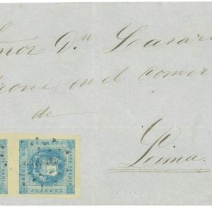 P2886 - PERU YVERT NR. 6 IN VERTICAL PAIR, FROM AYACUCHO TO LIMA, 1860 SUPERB