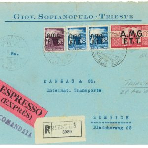 P2658 - ITALIA AMG-FTT , TRIESTE A 100 L DEMOCRATICA + ALTRI VALORI RACCOMANDATA