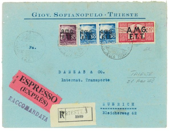 P2658 - ITALIA AMG-FTT , TRIESTE A 100 L DEMOCRATICA + ALTRI VALORI RACCOMANDATA