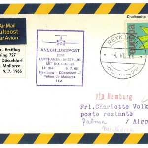 P2907 - ISLANDIA/SPAIN 1ST FLIGHT LUFTHANSA 1966 TO PALMA DE MALLORCA,