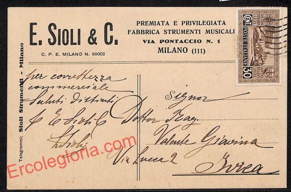 ag9214 - STORIA POSTALE - Milano Città - Fabbrica Strumenti Musicali