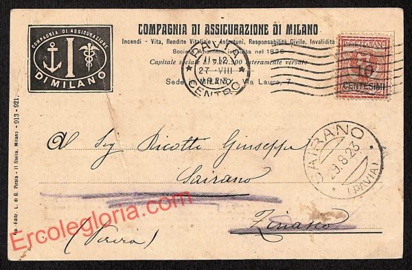 ag9216 - STORIA POSTALE - Milano Città - Compagnia di Assicurazione di Milano