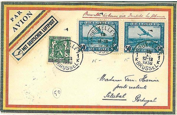 x360 - BELGIUM - POSTAL HISTORY - 1st FLIGHT COVER to SETUBAL via DEUTSCHER LUF