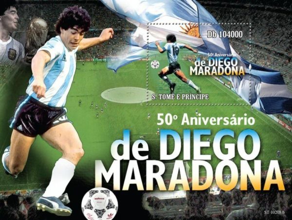 FOOTBALL Calcio - Sao Tome' & Principe - 2010 Foglietto: 50 anni di  MARADONA !!