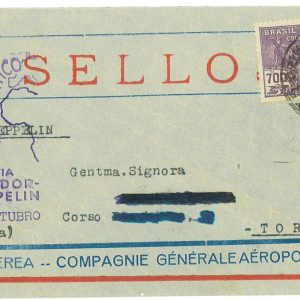 P4281 - BRAZIL ZEPPELIN, OCTOBER 1932 TO ITALY, USING A AEROPOSTALE ENVELOPPE