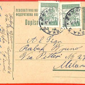 aa2126  - YUGOSLAVIA - POSTAL HISTORY -   STATIONERY CARD to ITALY  1949