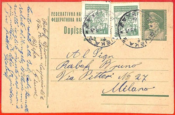 aa2126  - YUGOSLAVIA - POSTAL HISTORY -   STATIONERY CARD to ITALY  1949