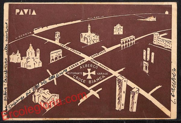 ah5939 - CARTOLINA  D'EPOCA - Pavia Città - Albergo Croce Bianca