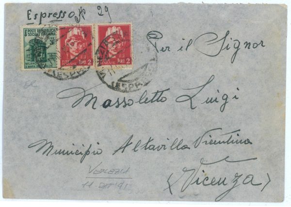 P2490 - ITALIA MISTA, MONUMENTI DISTRUTTI LUOGOTENENZA 11. 10 1945 PER ESPRESSO.