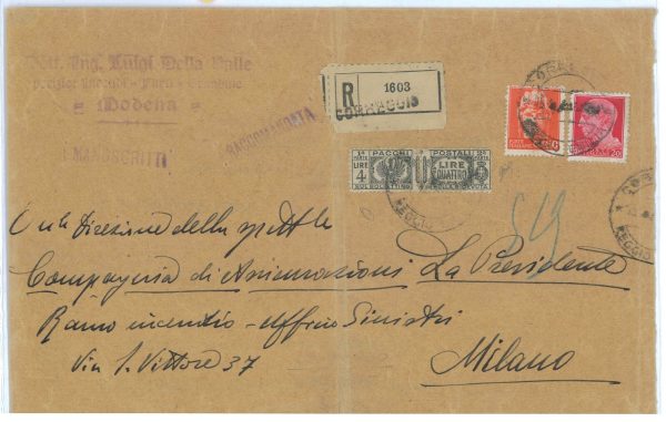 P2492 - ITALIA , 17.9.1945, MISTA LUOGOTENENZA PACCHI POSTALI, DA CORREGGIO