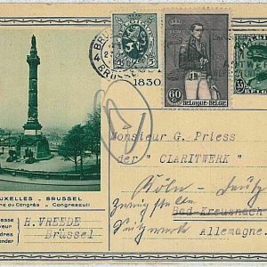 36796  -  BELGIUM  - PICTURE  STATIONERY CARD with added stamps to GERMANY 1930