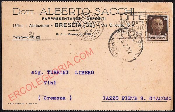 ae4155 - CARTOLINA  D'EPOCA- Brescia Città - Dott. Alberto Sacchi