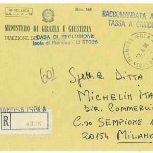 P4258 - ITALI ISOLA DI PIANOSA, RACCOMANDATA PER MILANO, TASSATA IN ARRIVO, 1985