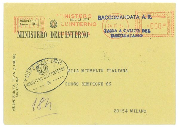 P4259 - ITALIA, 1984, TARGHETTA MECCANICA MINISTERO DELL’INTERNO ROMA (000)