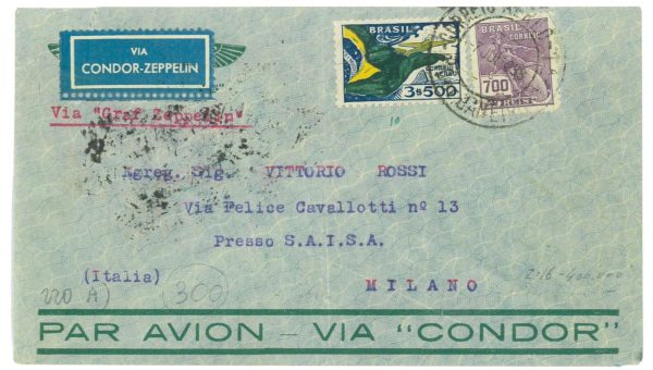 P4282 - BRAZIL , JULY 1933 ZEPPELIN TO ITALY,