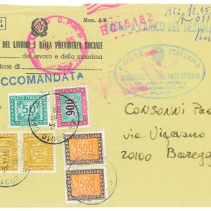 P4262 - ITALIA , BELLA LETTERA TASSATA CON I VALORI ALTI IN ARRIVO A BAREGGIO
