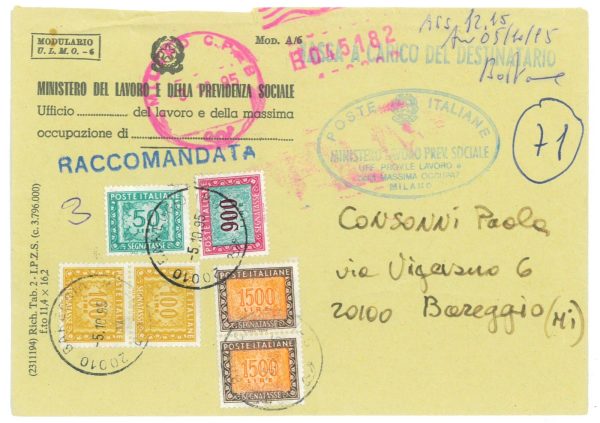 P4262 - ITALIA , BELLA LETTERA TASSATA CON I VALORI ALTI IN ARRIVO A BAREGGIO