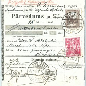 68981 - LATVIA - POSTAL HISTORY -  MONEY ORDER : Nautreni 1936